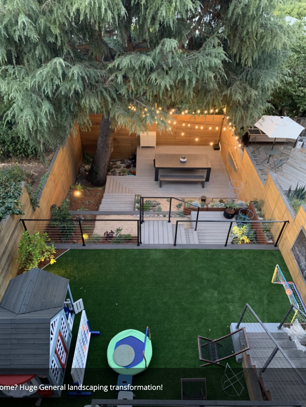 Aerial view of completed backyard transformation